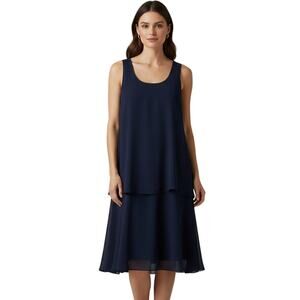 Patra Layered Dress Womens Plus Size 18 Navy Sleveless Lined Chiffon Sheer